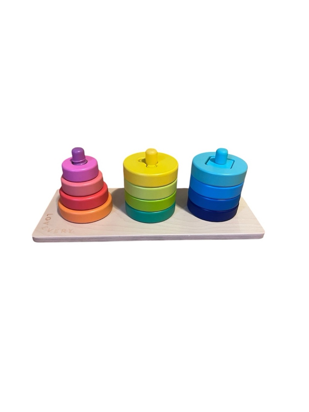 LOVEVERY Wooden Color Sorting Stack Toy - Pink, Yellow & Blue